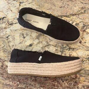 Toms Black Espadrille Platform Slip-Ons